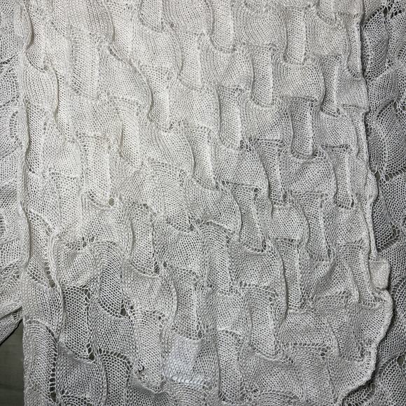 Garnet Hill Alpaca Blend Scarf Open Knit White Tencel 15" x 88" Made in Peru - Picture 2 of 5